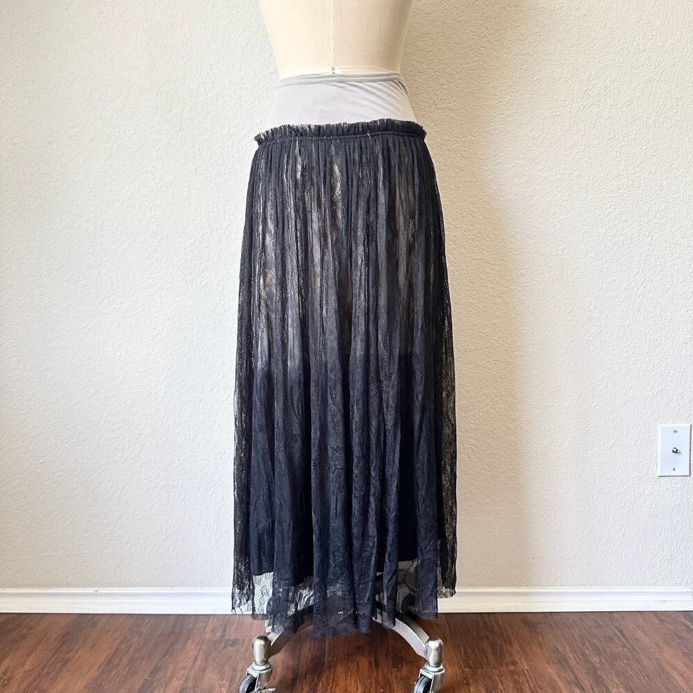 CHAN LUU Lace Maxi Skirt Black Sheer Ruffled Layered Whimsigoth NWT